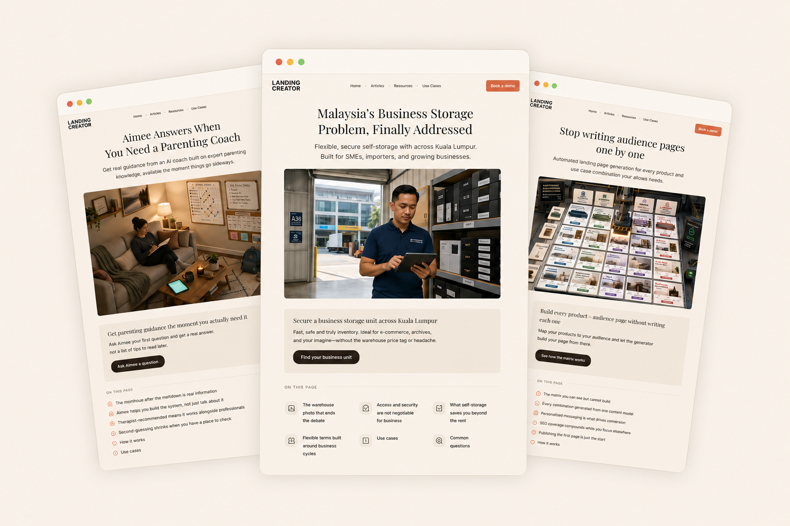 Real generated landing page output